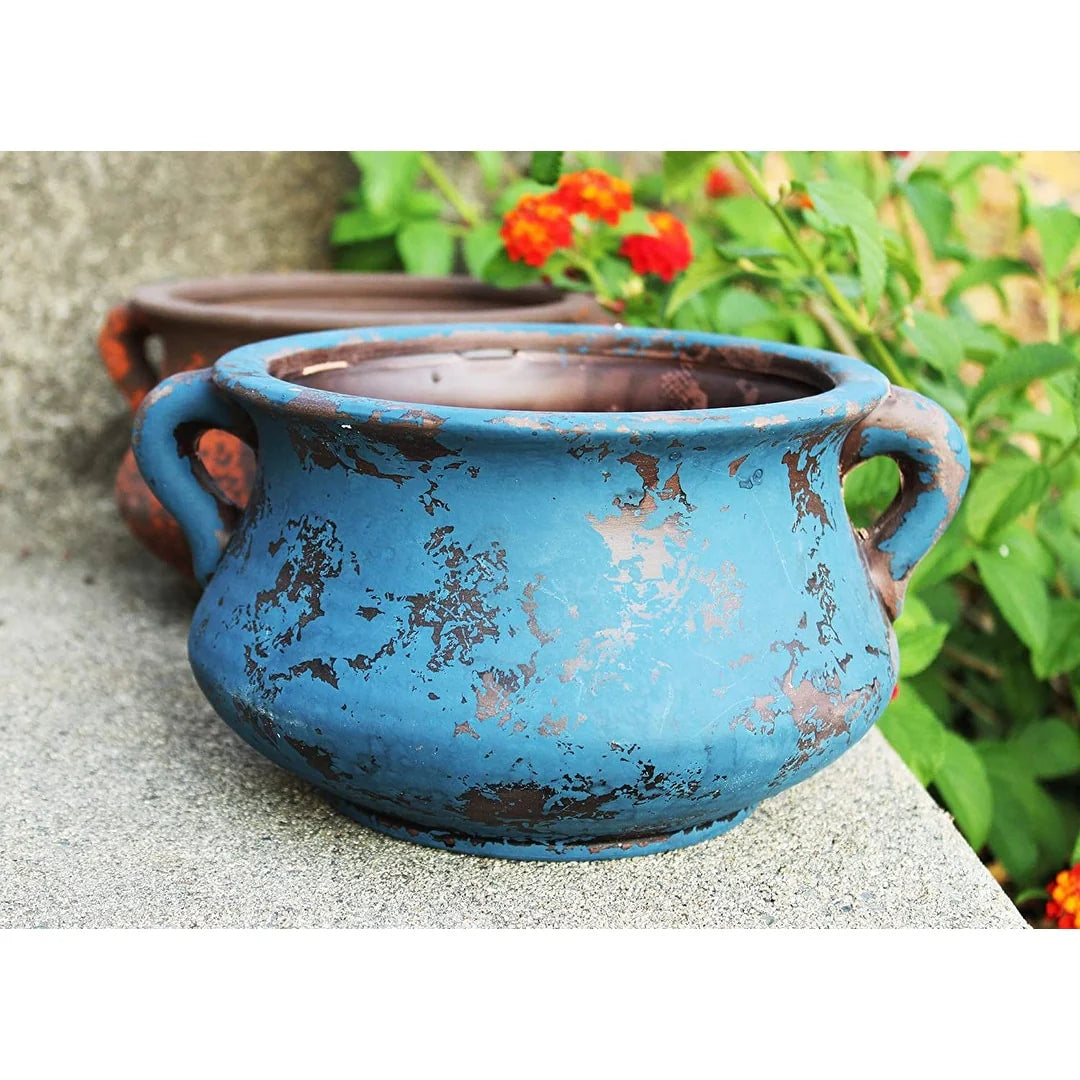 Egyptian Era Terracotta Planter in Blue,Green, Red, Purple in 2 sizes