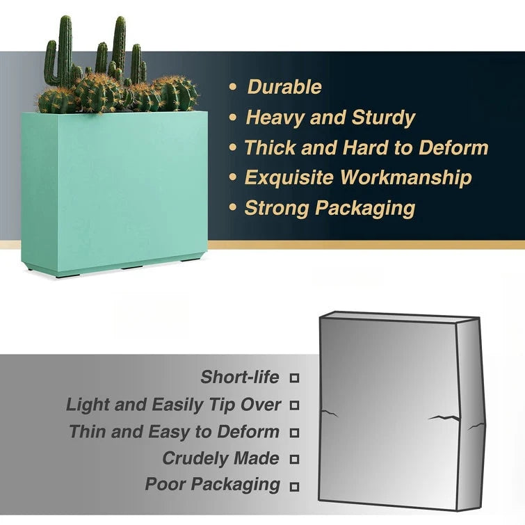 Metallic Heavy Planter for Outdoor Plants, 24.02" H x 30" W x 9.84" D	Tall and Long Metal Divider Planter Box
