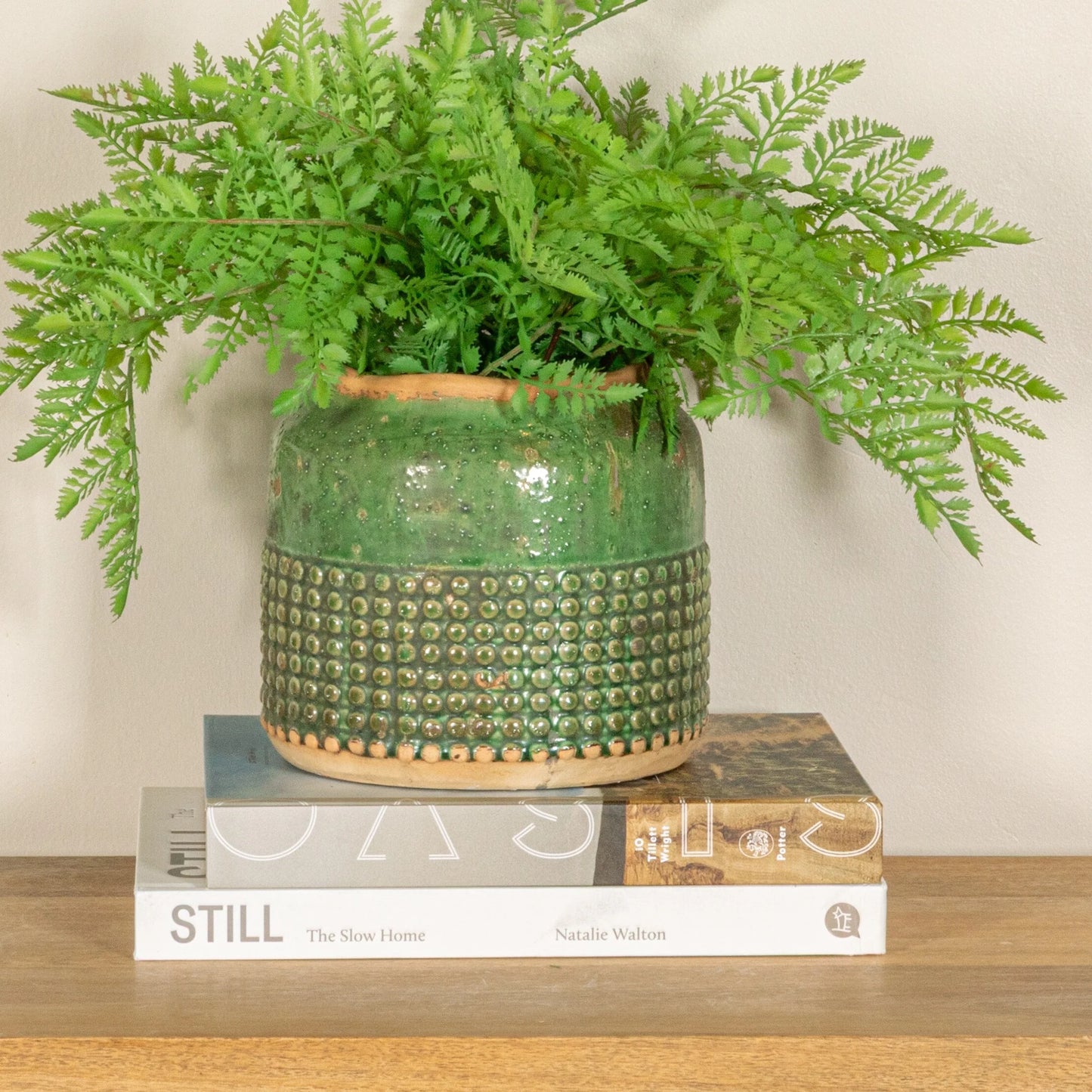 Round Terra-cotta Hobnail Planter Vase with Heavily Distressed Finish