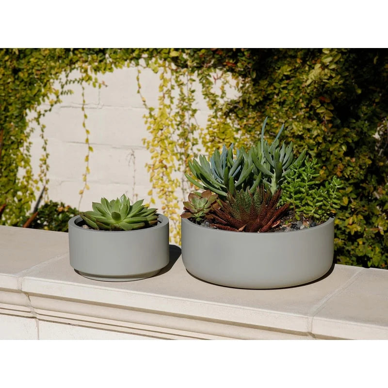 Indoor/Outdoor Large Nordic Minimalist Fiberstone Lightweight Round Bowl Planter Pot - 16, 12 inch Matte Finish