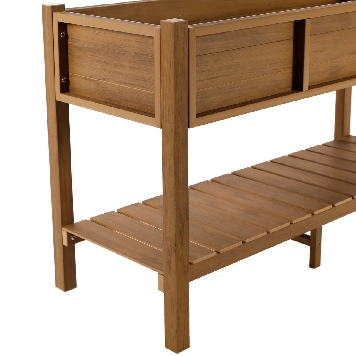 LUE BONA Patio Plastic Raised Elevated Garden Bed HDPS Planter Box Stand with Storage Shelf and Legs