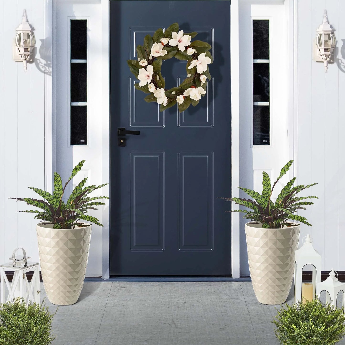 Glitzhome 19"H Set of 2 Modern Oversized Tall Planter Flowerpot Eco-Friendly Wave/ Diamond Textured Plant Pot