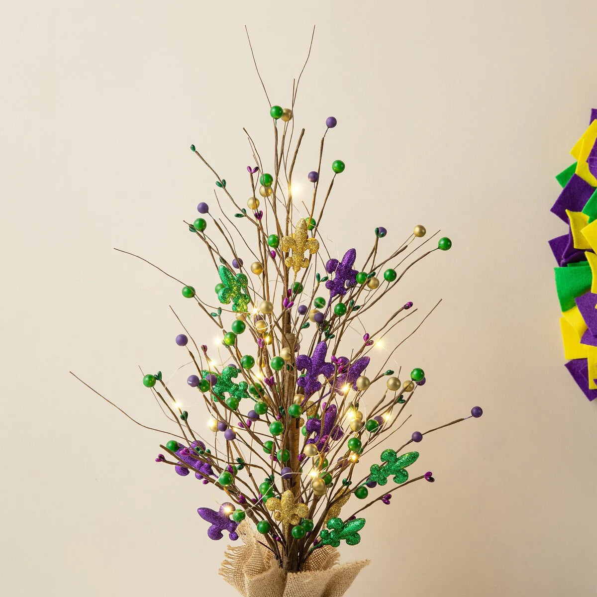 Glitzhome Heart Berry & Fleur-de-Lis Tree Valentine's & Mardi Gras Tree