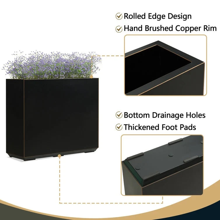 Metallic Heavy Planter for Outdoor Plants, 24.02" H x 30" W x 9.84" D	Tall and Long Metal Divider Planter Box