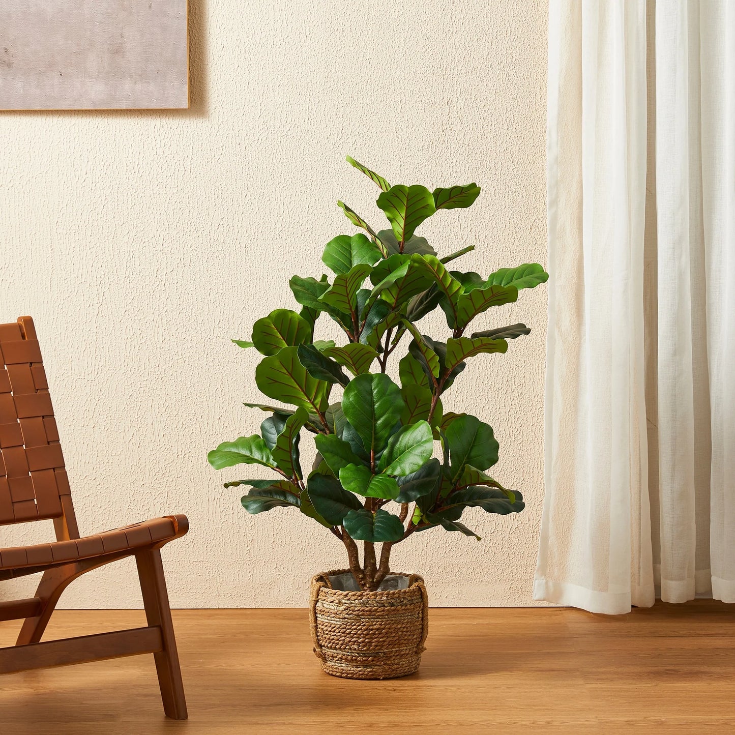 Glitzhome 3.5ft/5ft.Potted Real Touch Fiddle Leaf Fig Faux Tree