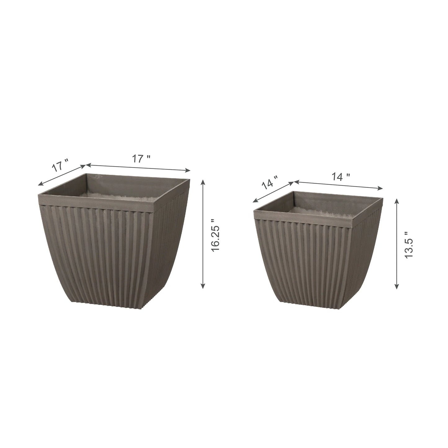 Glitzhome Set of 2 Eco-Friendly Oversized Faux Concrete Fluted Plant Pots Flower Planter Porch Decor