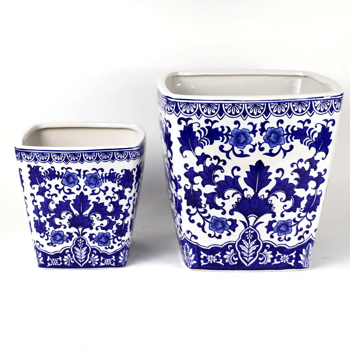 Euro Ceramica Blue and White Ceramic Camelia Garden Planter