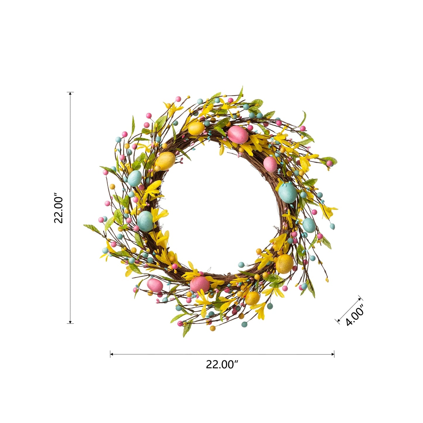 Glitzhome 22"D Artificial Easter Spring Eggs Berries Wreath for Front Door Wall Decor