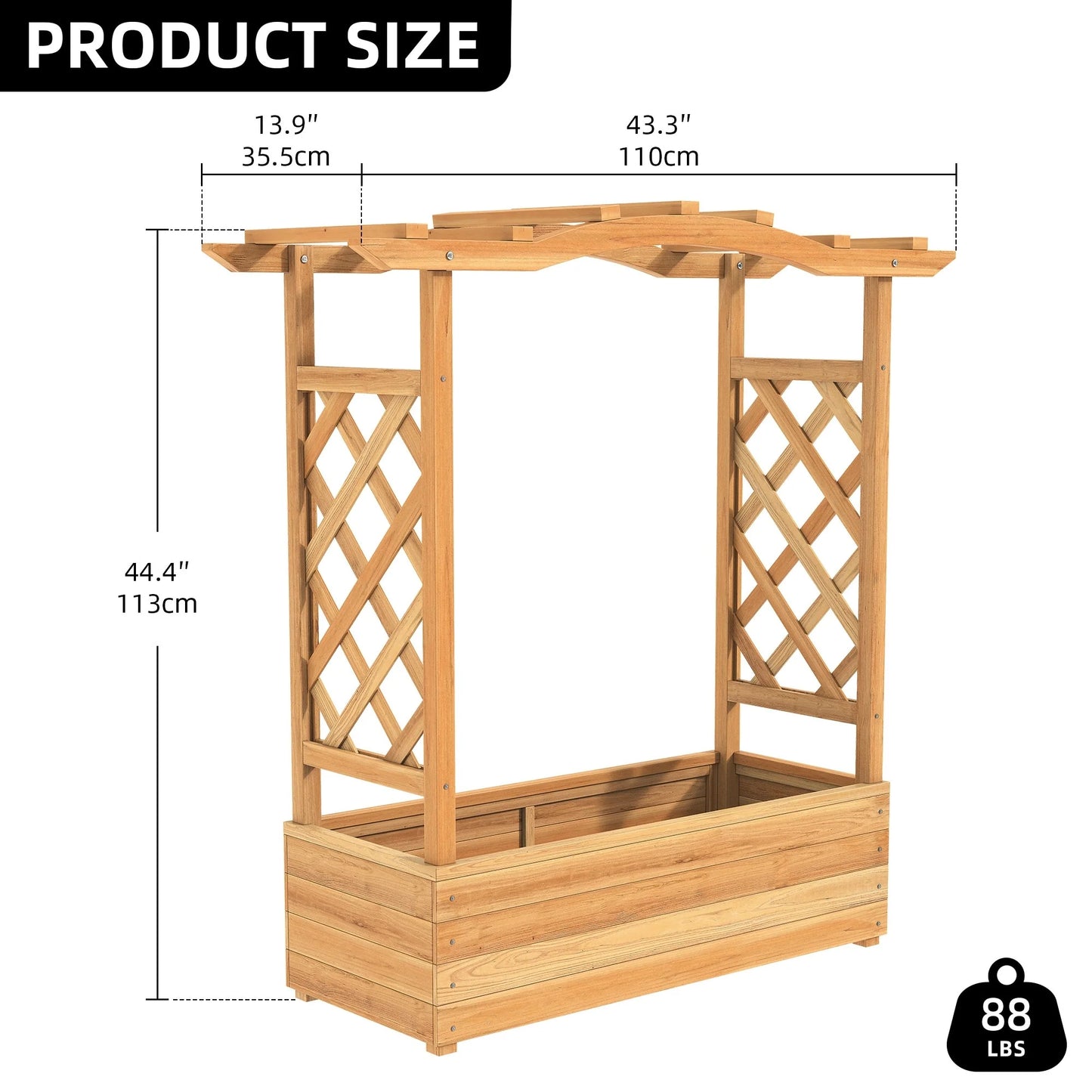 Moasis Outdoor Garden Solid Wood Planter Box with Arch Trellis,Free-Standing Planters Raised Bed for Climbing Plants