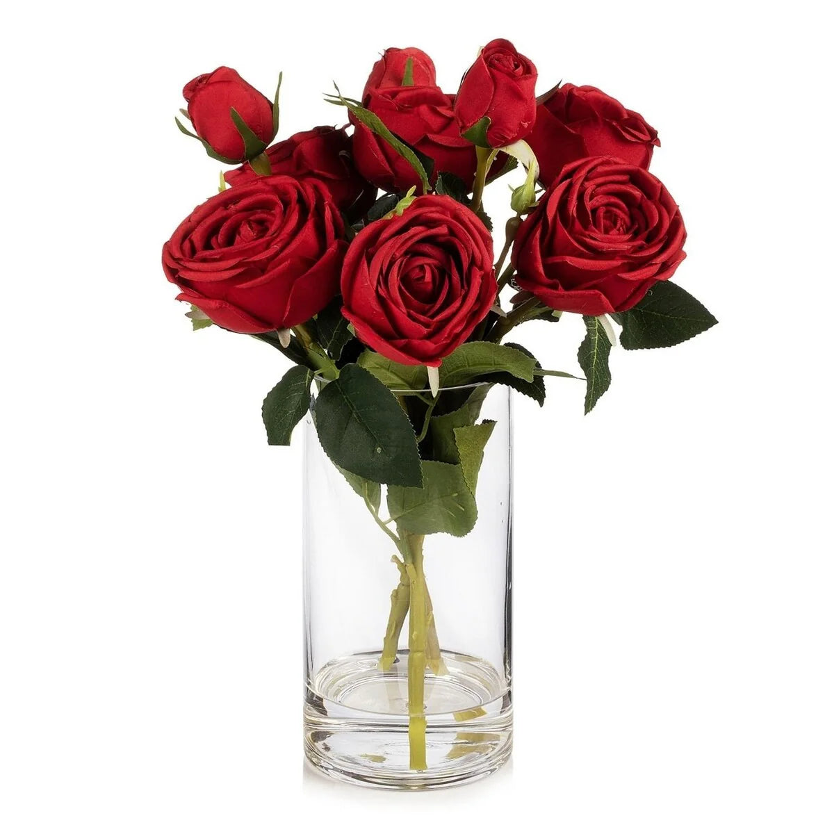 Enova Home Artificial Silk Rose Flowers in Clear Glass Vase with Faux Water for Home Office Wedding Decoration - N/A