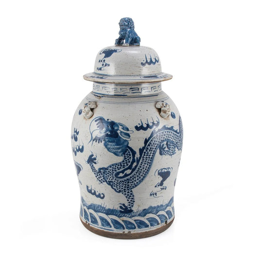 Vintage Temple Jar Dragon Motif - Large
