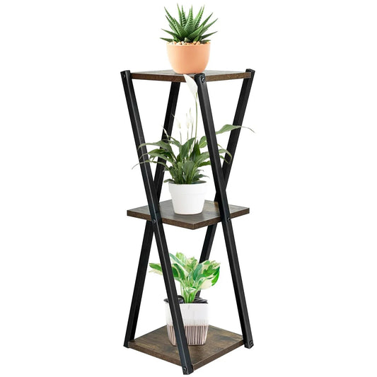 3 Tier Metal Wood Plant Stands for Indoor Plants Multiple, Tiered Potted Plant Shelf Corner Flower Stand