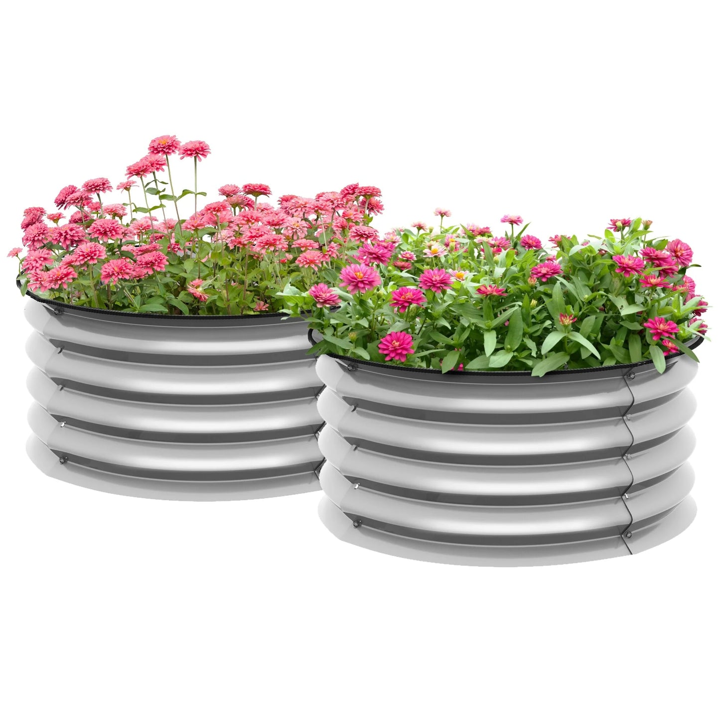 Outsunny Galvanized Raised Garden Bed Set of 2, Planters for Outdoor Plants with Safety Edging, Easy-to-assemble Stock