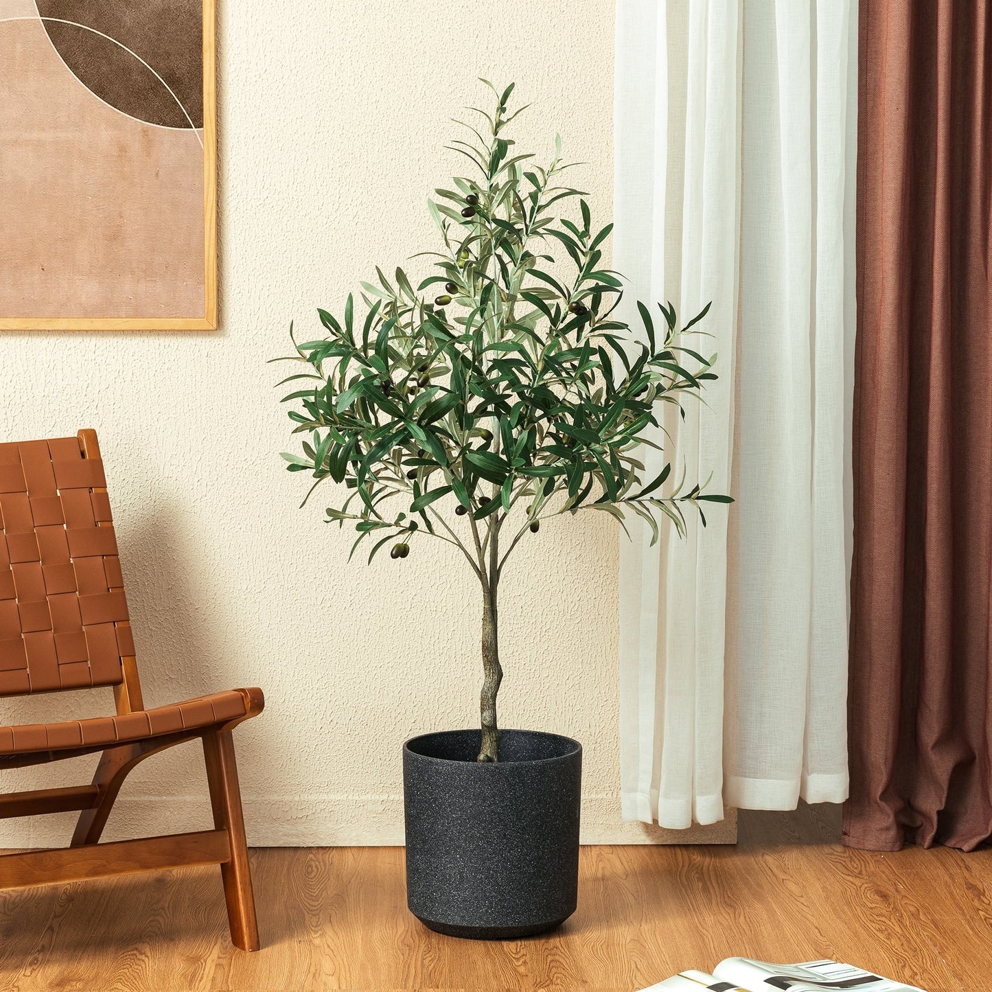Glitzhome Real Touch Olive Artificial Tree With Black Pot