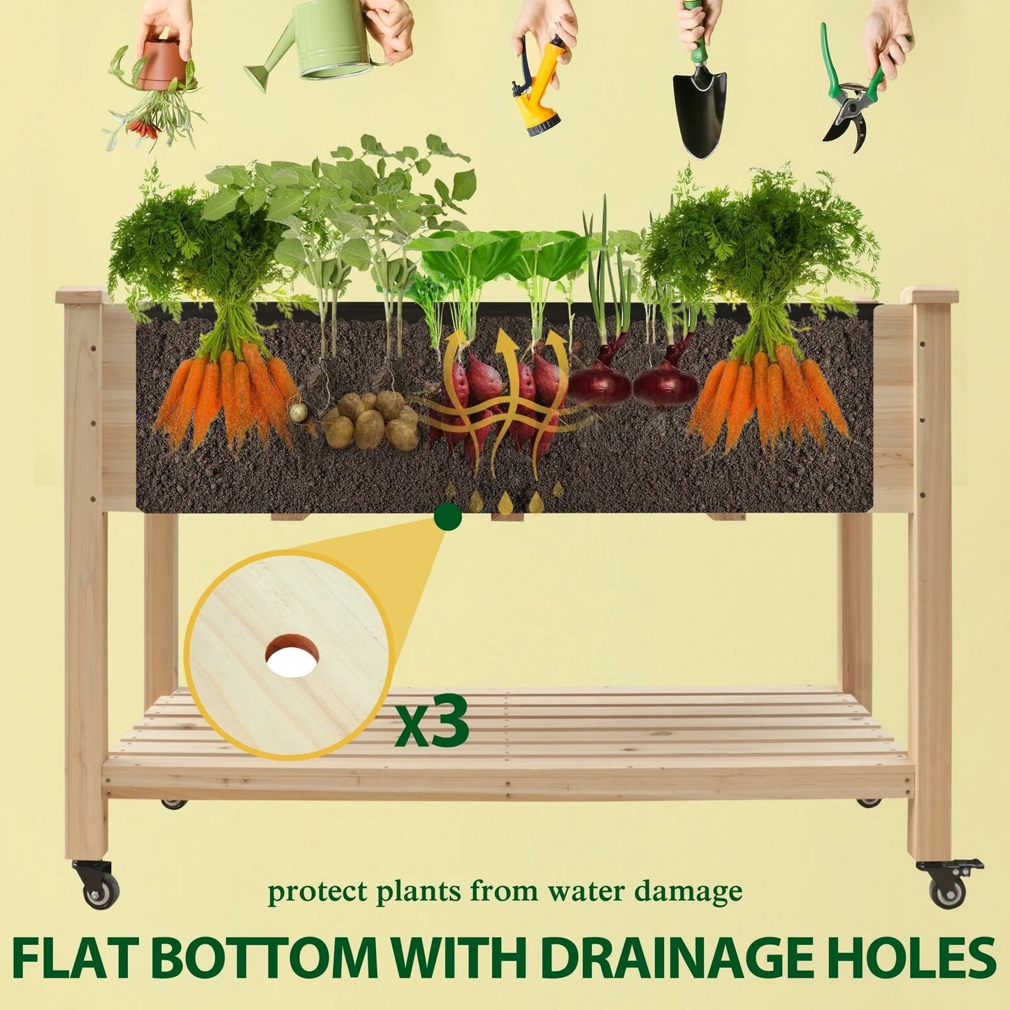 VEIKOUS Wood Raised Garden Bed Planter Box with Four Wheels and Legs, 46.8''W x 22.4''D x 33''H - 46.8''W x 22.4''D x 33''H