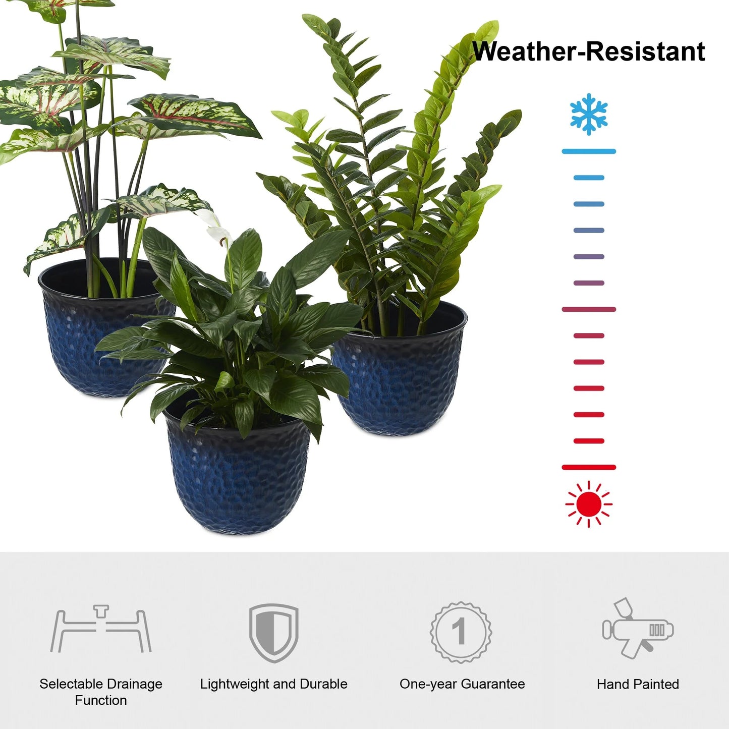 Glitzhome Honeycomb Textured Blue Green Faux Ceramic Pot Plastic Planter(Set of 2 / Set of 3)