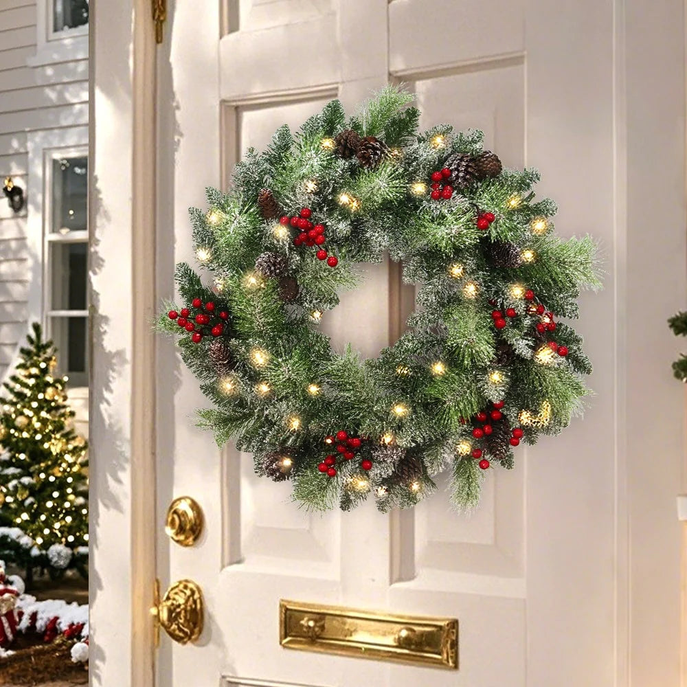 Maypex 24'' Lighted Faux Christmas Wreath - Green - 24.00" L x 24.00" W x 5.00" H