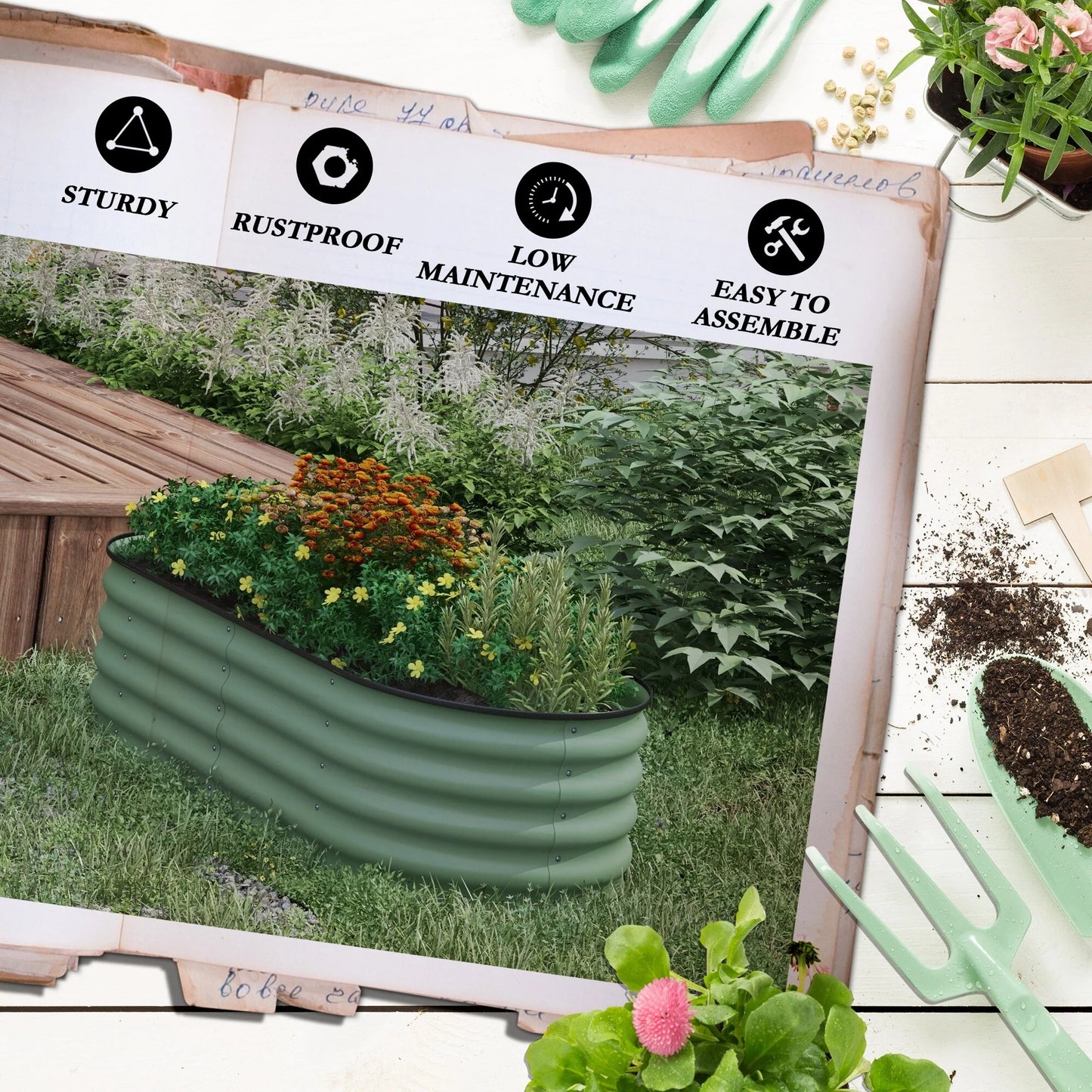 Outsunny 4.9' x 2' x 1.4' Galvanized Raised Garden Bed Kit, Outdoor Metal Elevated Planter Box