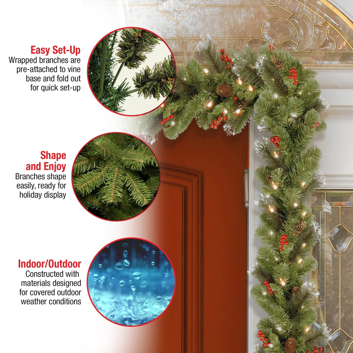 National Tree Company 9 ft. Pre-lit Crestwood Spruce Garland with Cones - 9 ft