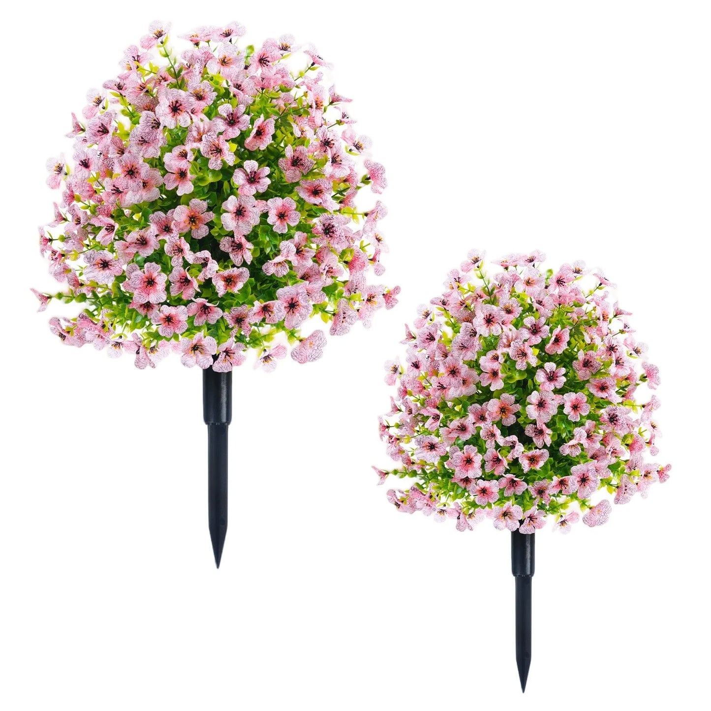 2FT Artificial Trees With Ground Spike 2 Pack, Weather-Resistant Faux Shrubs Bushes Potted Plants With Flowers Outdoor