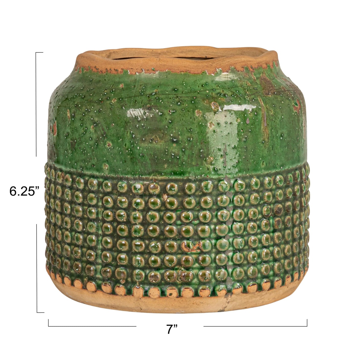 Round Terra-cotta Hobnail Planter Vase with Heavily Distressed Finish