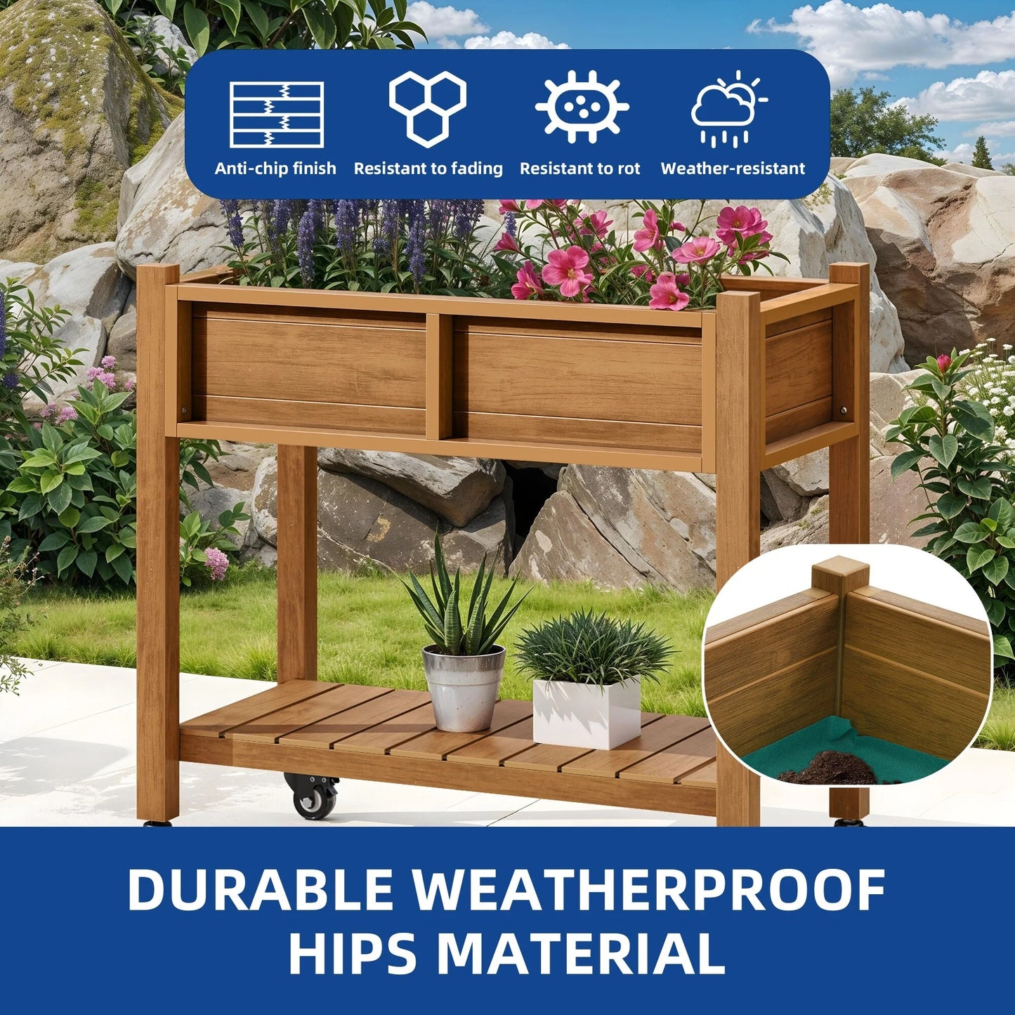 Moasis Poly Wood Raised Garden Bed Planter Box Stand for Backyard Patio Balcony