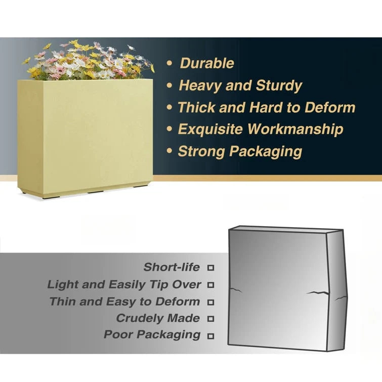 Metallic Heavy Planter for Outdoor Plants, 24.02" H x 30" W x 9.84" D	Tall and Long Metal Divider Planter Box