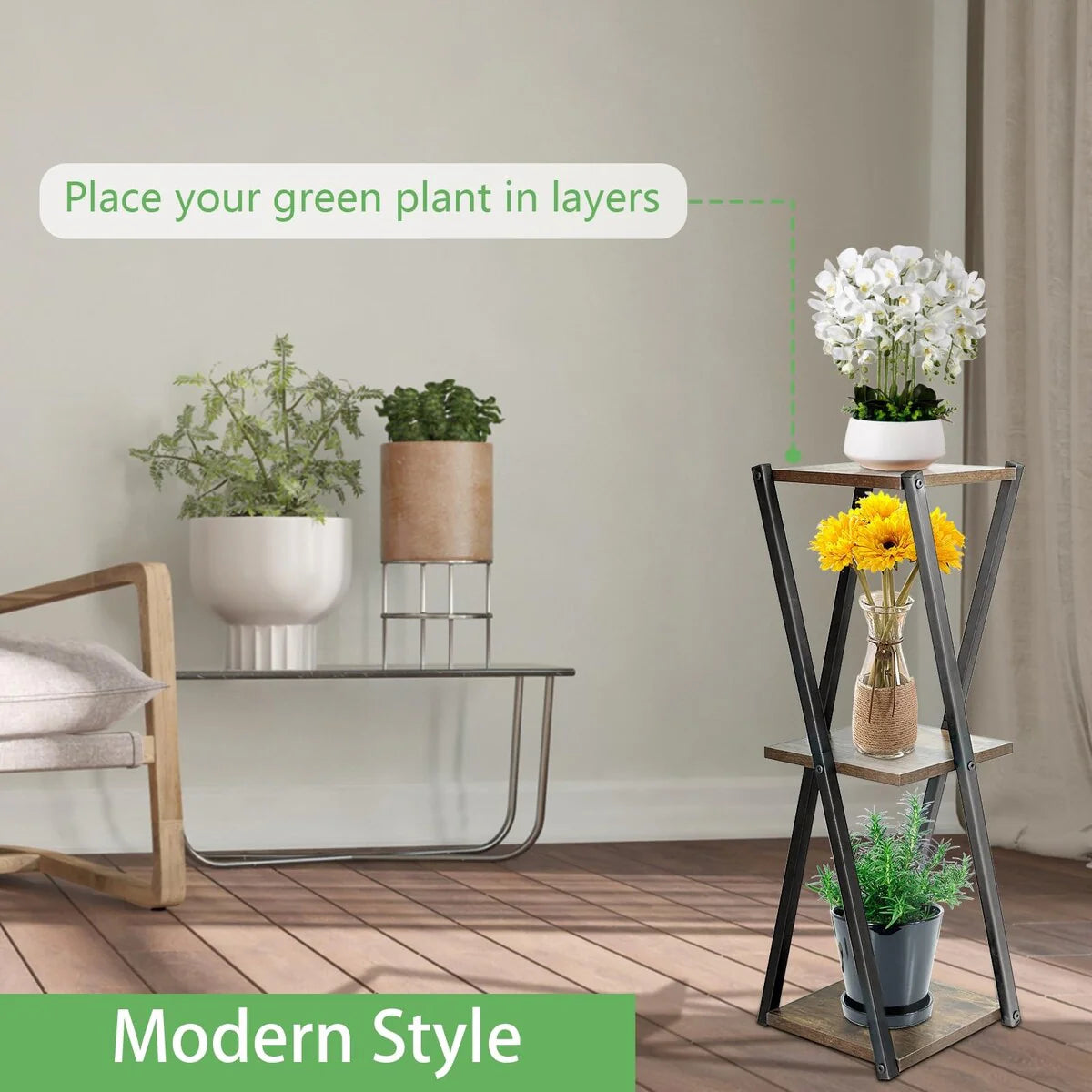 3 Tier Metal Wood Plant Stands for Indoor Plants Multiple, Tiered Potted Plant Shelf Corner Flower Stand