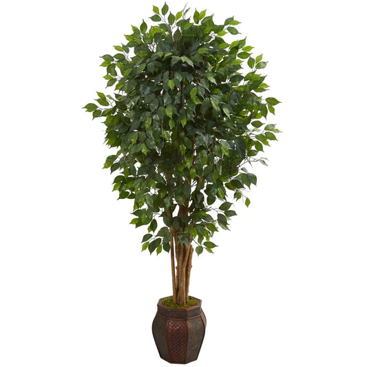 6' Ficus Artificial Tree in Decorative Planter - h: 6 ft. w: 37 in. d: 30 in