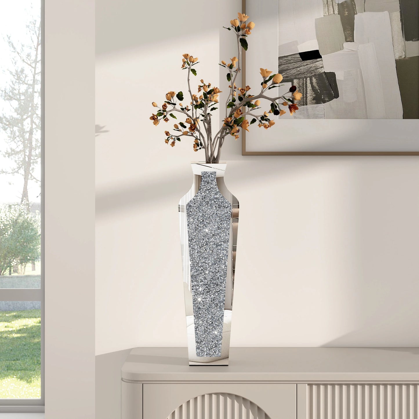 Tall Crushed Diamond Floor Vase