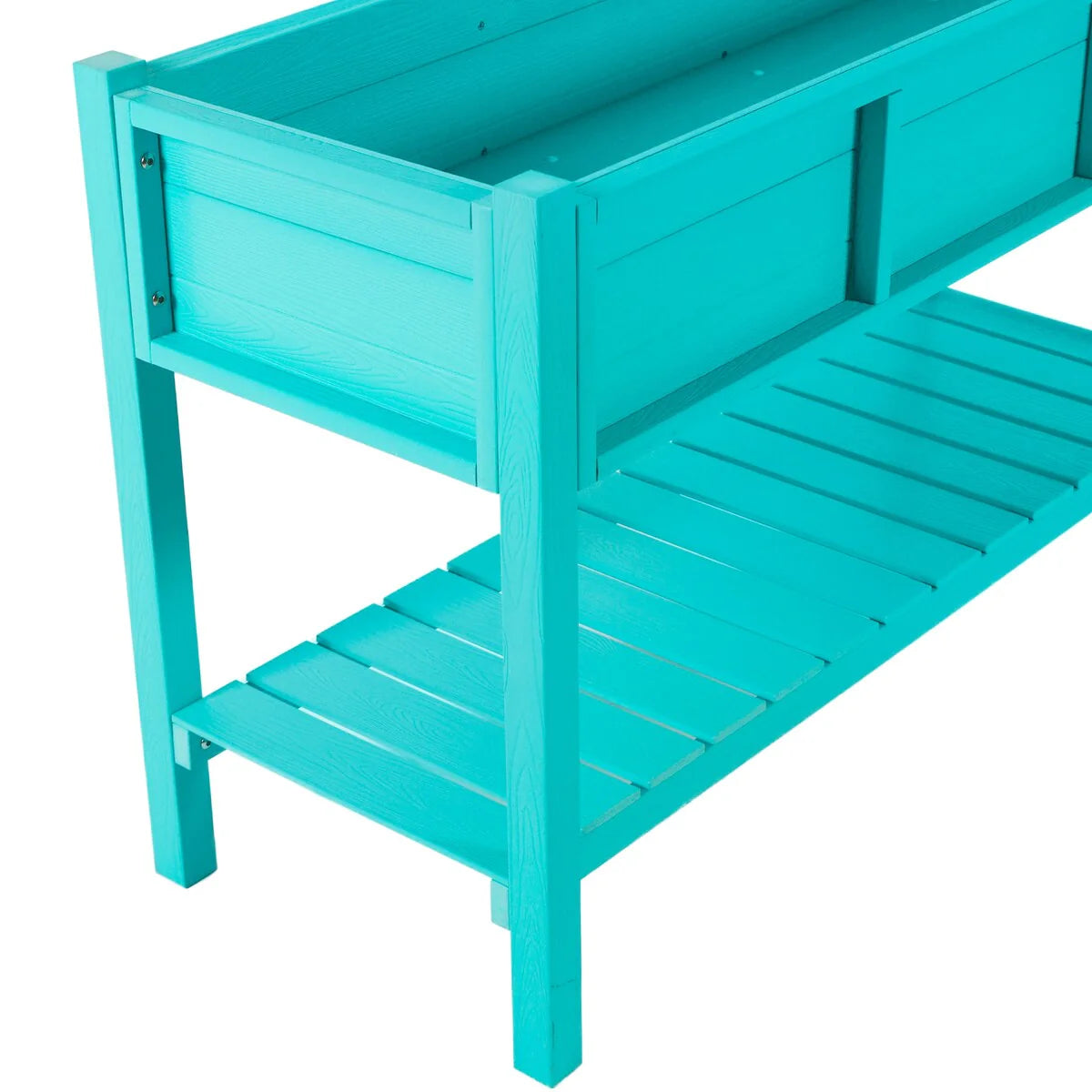 LUE BONA Patio Plastic Raised Elevated Garden Bed HDPS Planter Box Stand with Storage Shelf and Legs