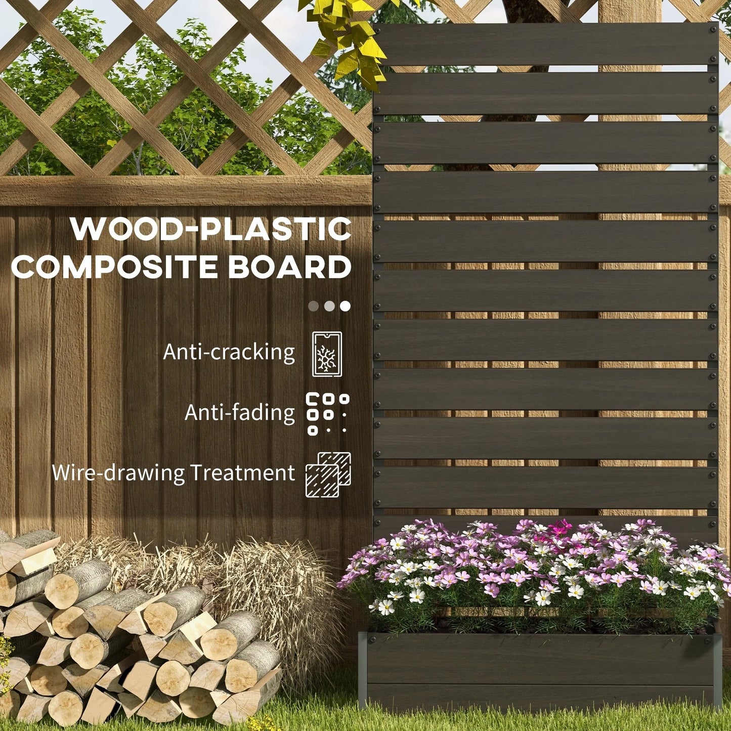 Outsunny Raised Garden Bed with Trellis for Climbing Plants, Planter Box with Self Draining Gap, Freestanding Trellis Planter