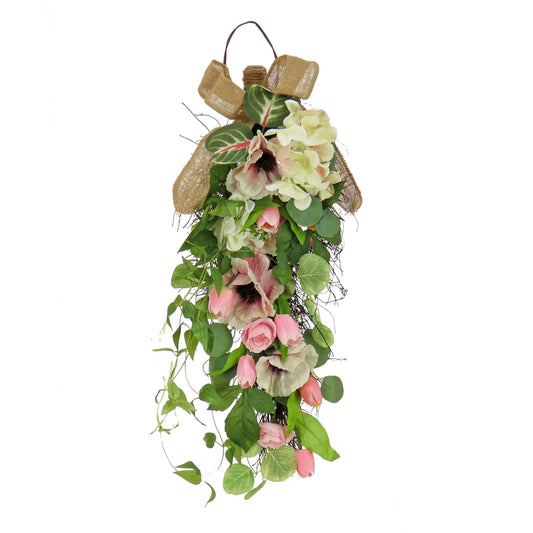 National Tree Company 26 in. Hydrangeas, Tulips and Eucalyptus Swag