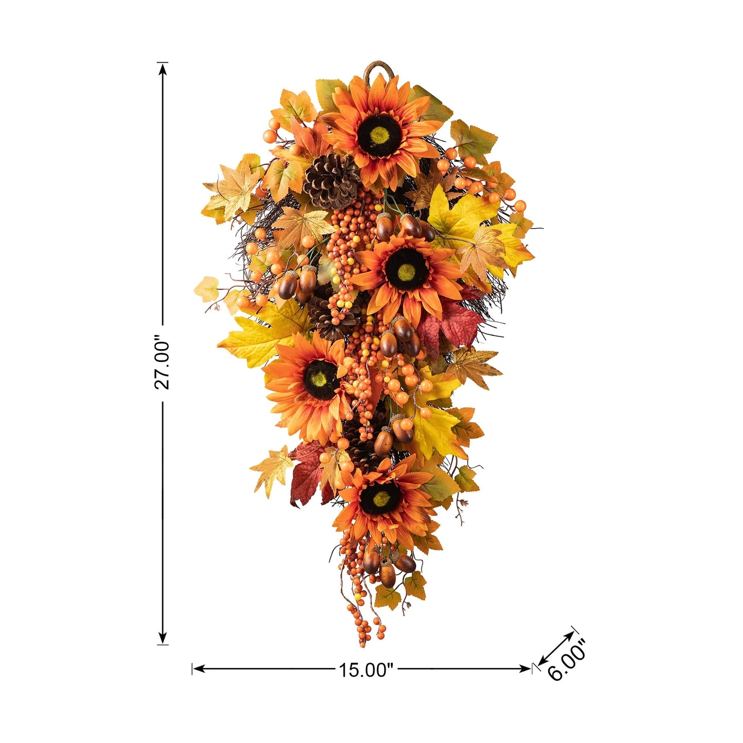 Glitzhome 26"H Fall Sunflower Pumpkin Lotus Leaf Teardrop Swag for Thanksgiving