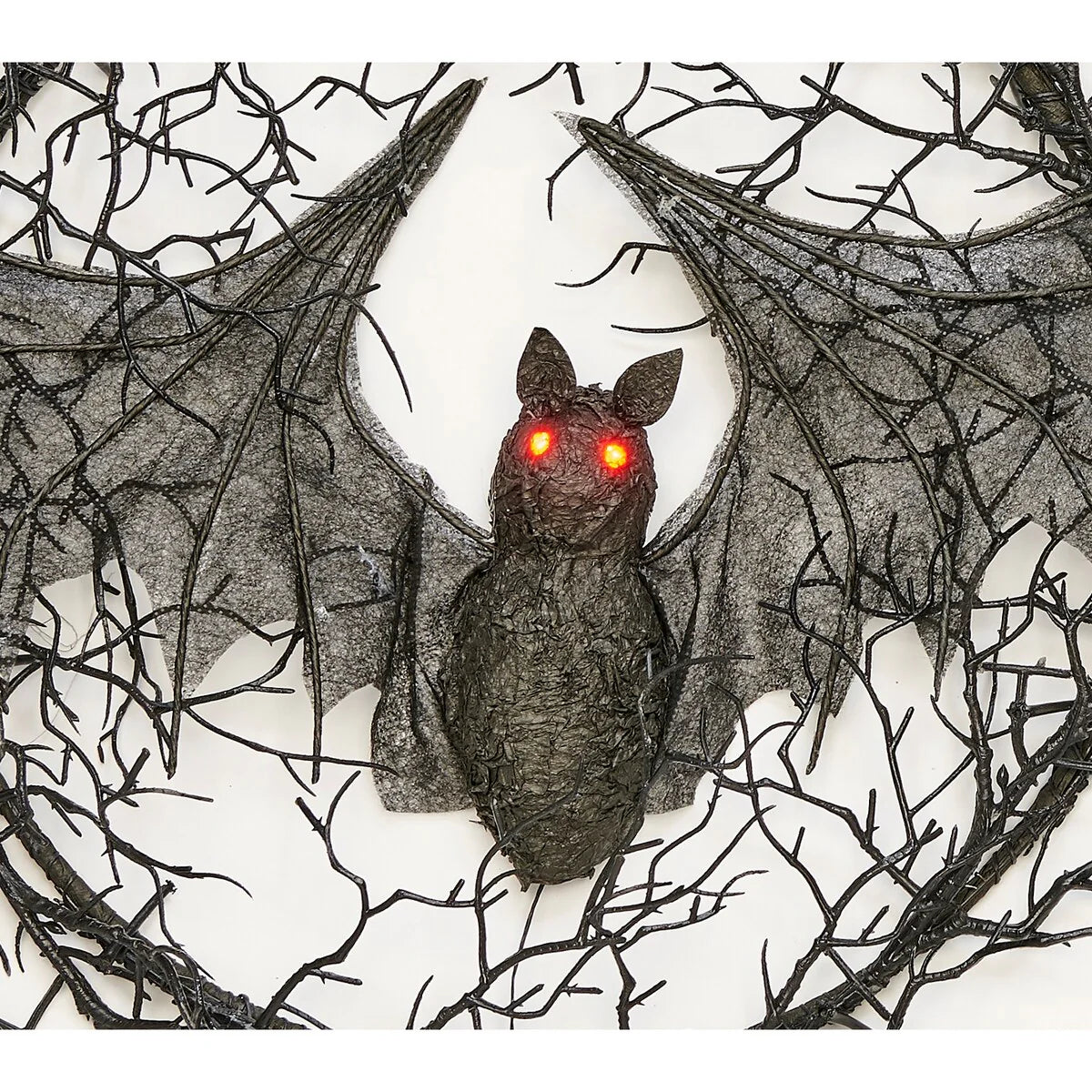 22" Plastic Twig Halloween Wreath with Light Up Eyes Bat - 22