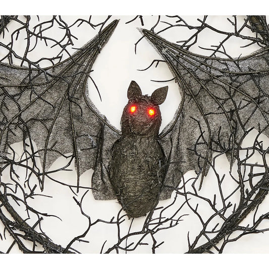 22" Plastic Twig Halloween Wreath with Light Up Eyes Bat - 22