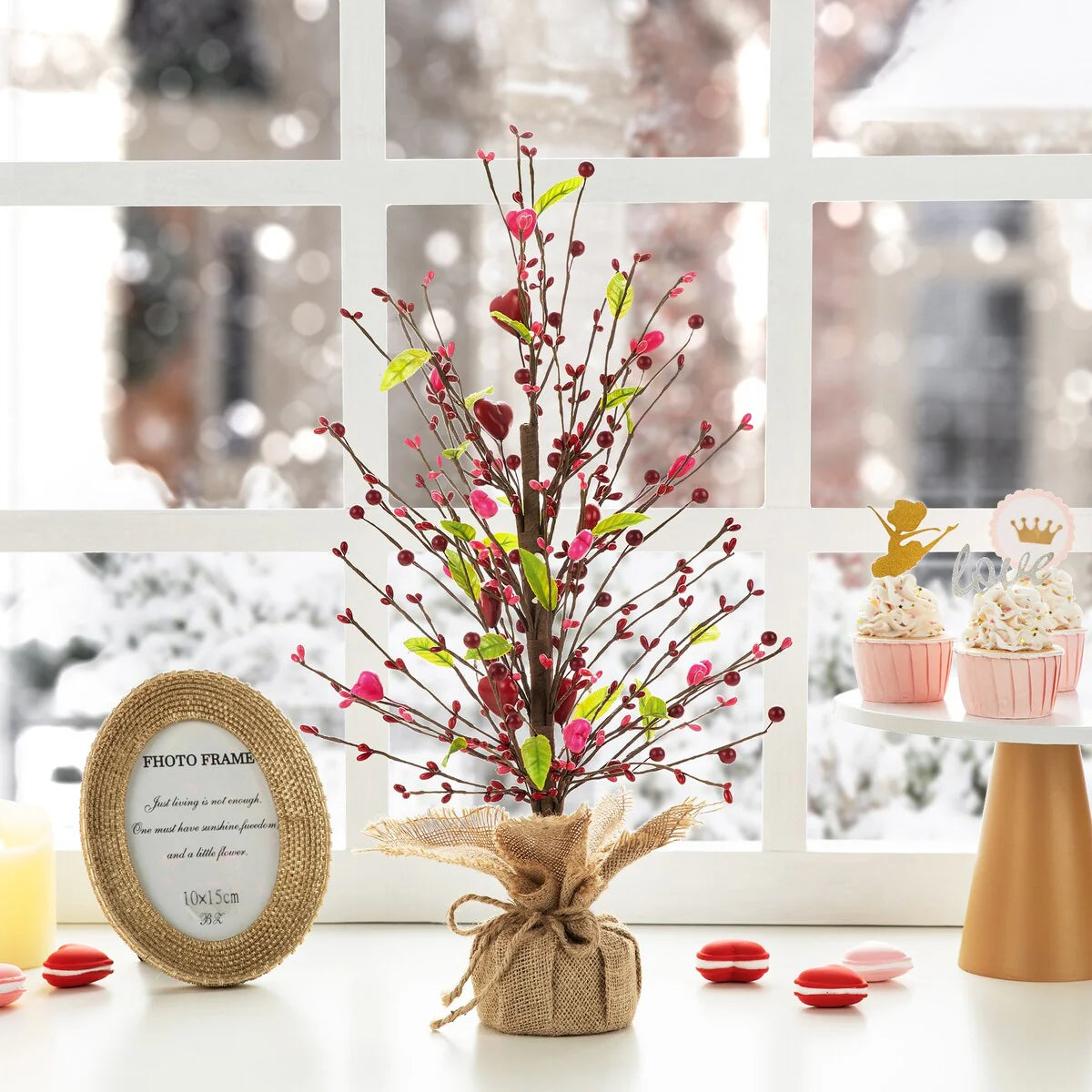 Glitzhome Heart Berry & Fleur-de-Lis Tree Valentine's & Mardi Gras Tree