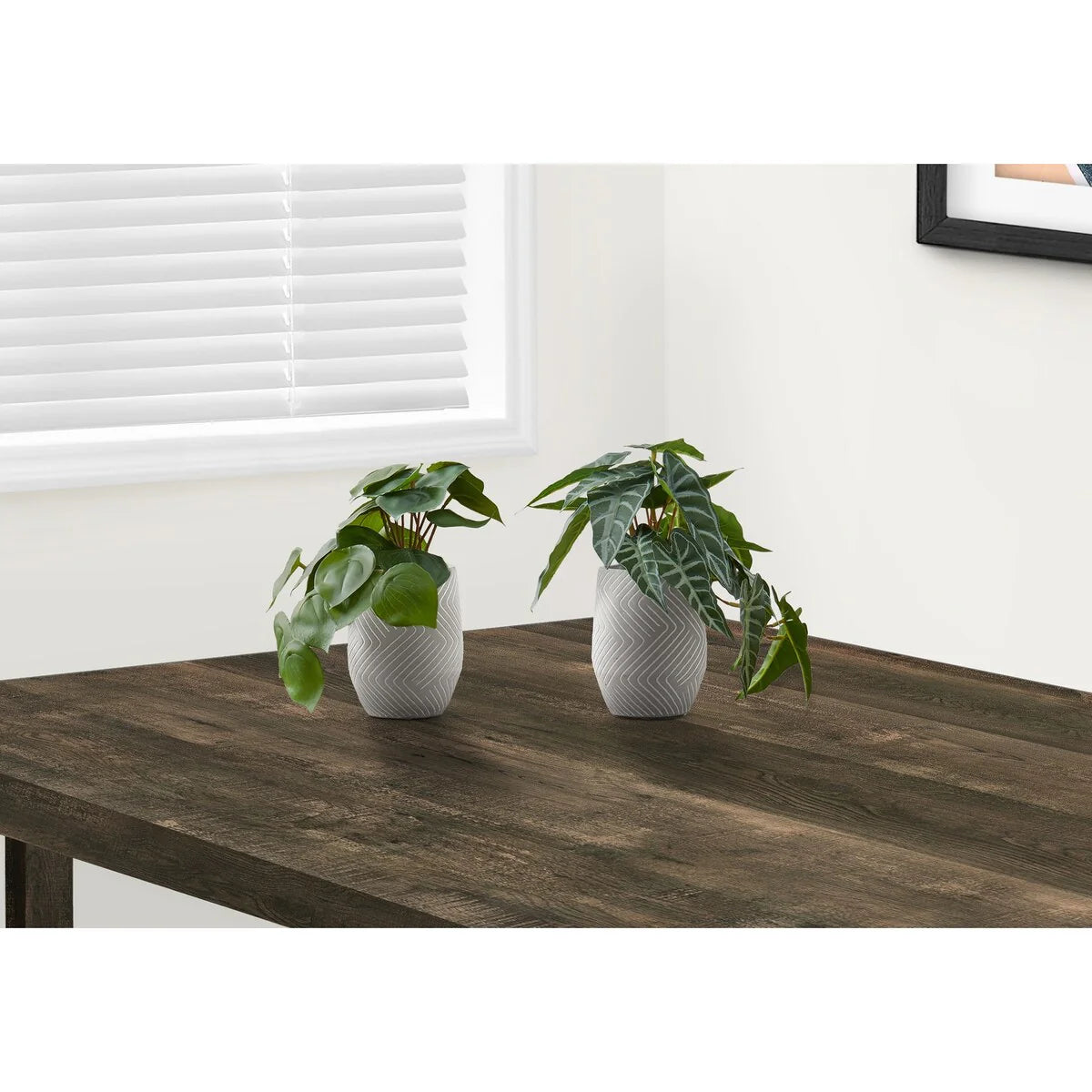 Artificial Plant, 8" Tall, Alocasia, Indoor, Faux, Fake, Table, Greenery, Potted, Set Of 2, Decorative, Green Leaves