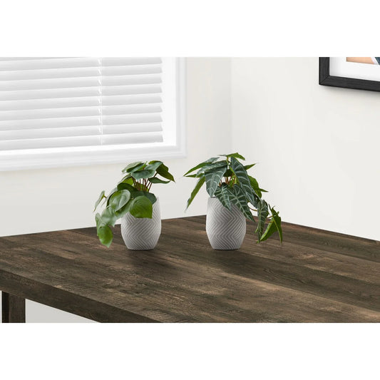 Artificial Plant, 8" Tall, Alocasia, Indoor, Faux, Fake, Table, Greenery, Potted, Set Of 2, Decorative, Green Leaves