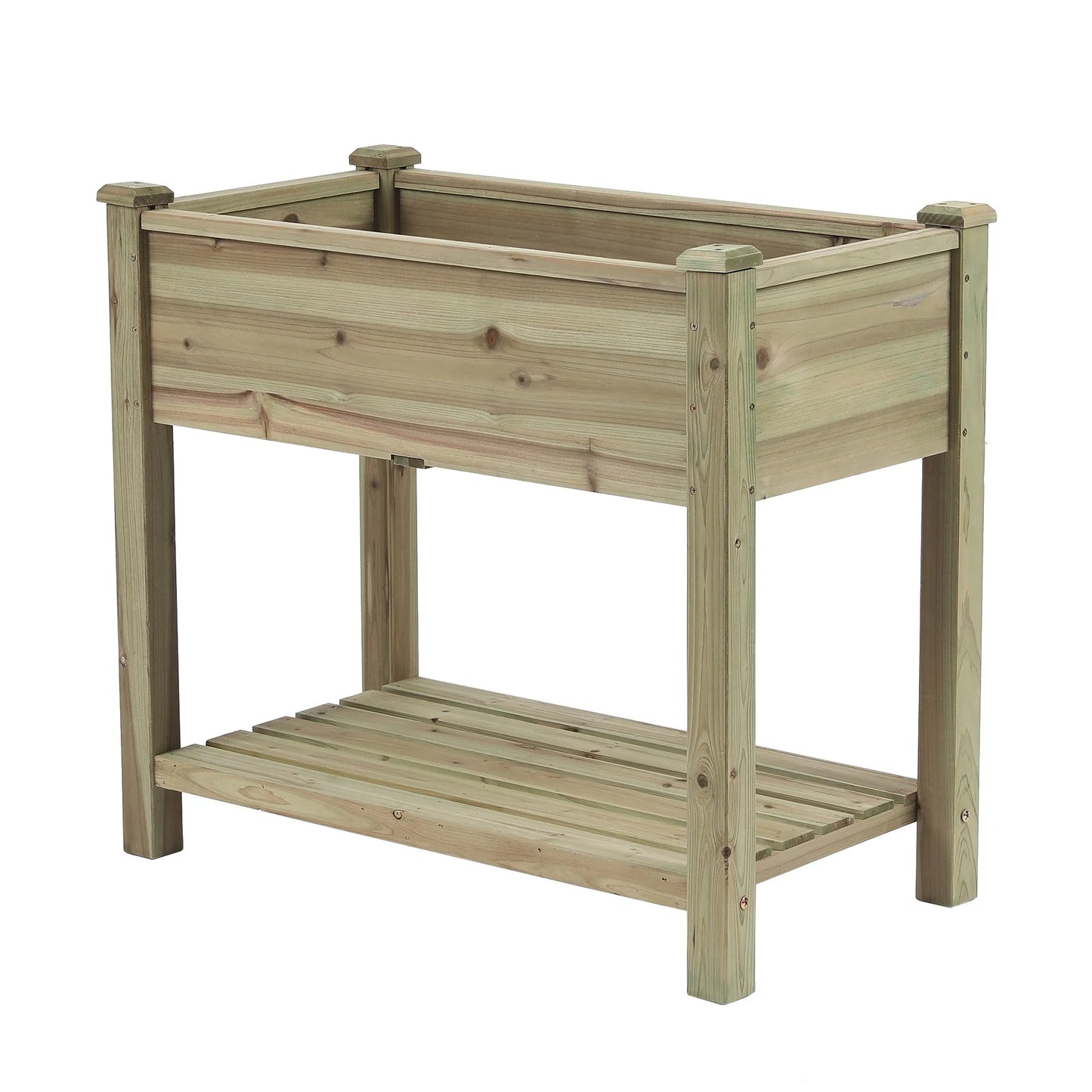 29.9" H Natural Wood Rectangular Raised Garden Planter with Shelf