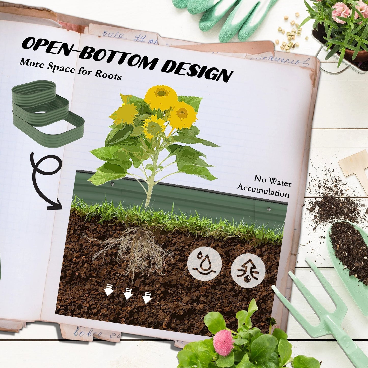 Outsunny 3-Tier Galvanized Steel Raised Garden Bed Kit, 62.25" x 43" x 32.25", 3 Combining Planter Boxes