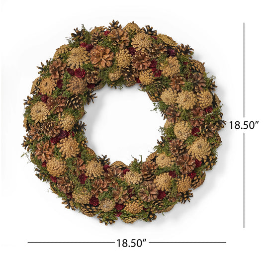 Antonio 18.5" Pine Cone Artificial Christmas Wreath, Natural by Christopher Knight Home