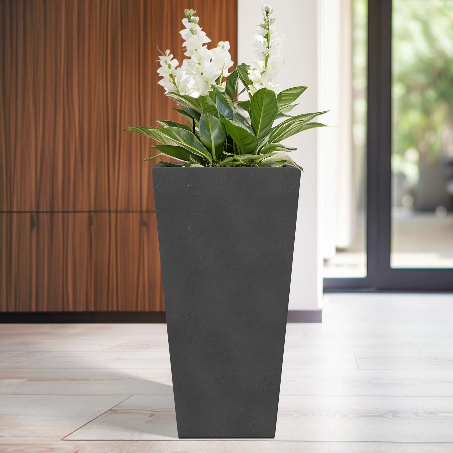 Kante 28 in. Tall Burnished Black Lightweight Concrete Modern Tapered Tall Square Indoor/Outdoor Planter