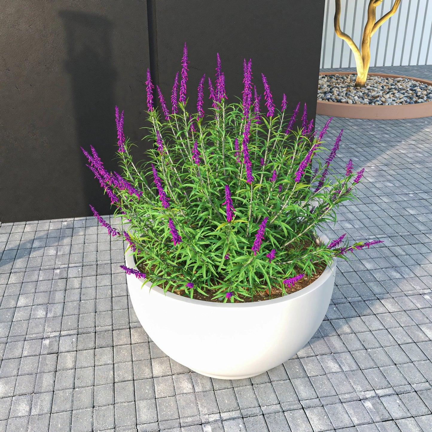 Grove Modern Round Fiberstone and MgO Clay Plant Pot with Drainage Holes for Indoor & Outdoor Home Office Yard Patio Decor