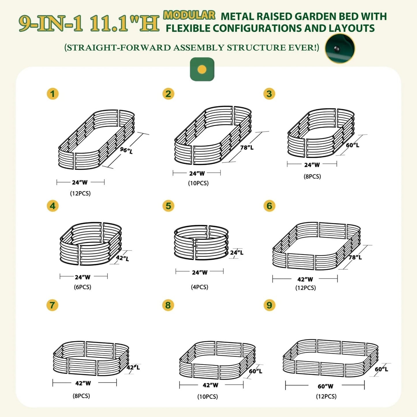 VEIKOUS 8 ft. x 2 ft. x 1 ft. Metal Galvanized Raised Garden Bed 9-in-1 Planter Box for Outdoor Gardening