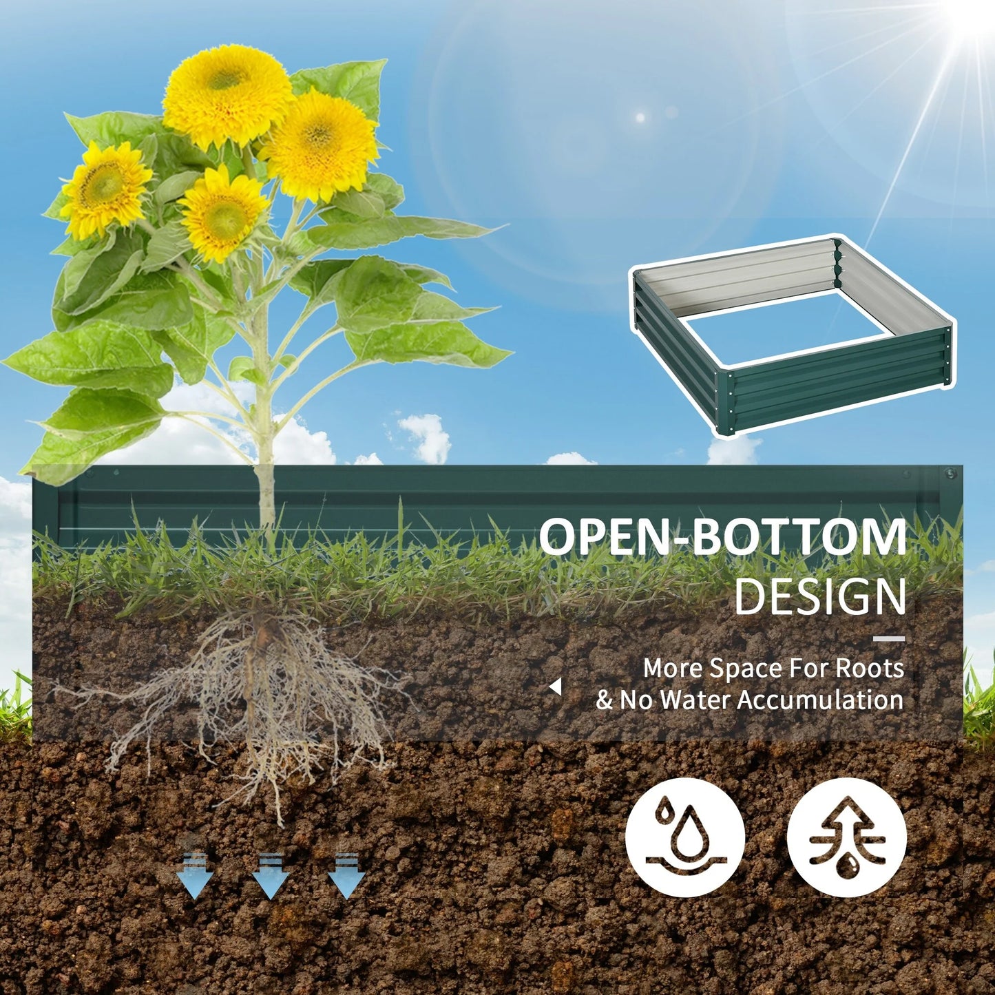 Outsunny 4' x 4' x 1' Raised Garden Bed Box with Weatherized Steel Frame for Vegetables, Flowers, & Herbs, Green