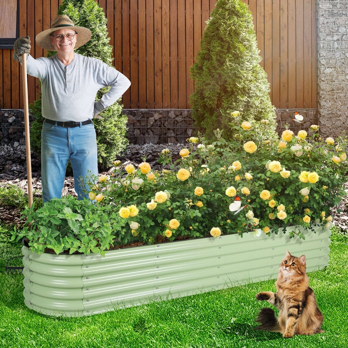 Aoodor 9-in-1 Modular Aluzinc Metal Raised Garden Bed - Outdoor Garden Planter Box for Vegetable, Flower, Herb - N/A