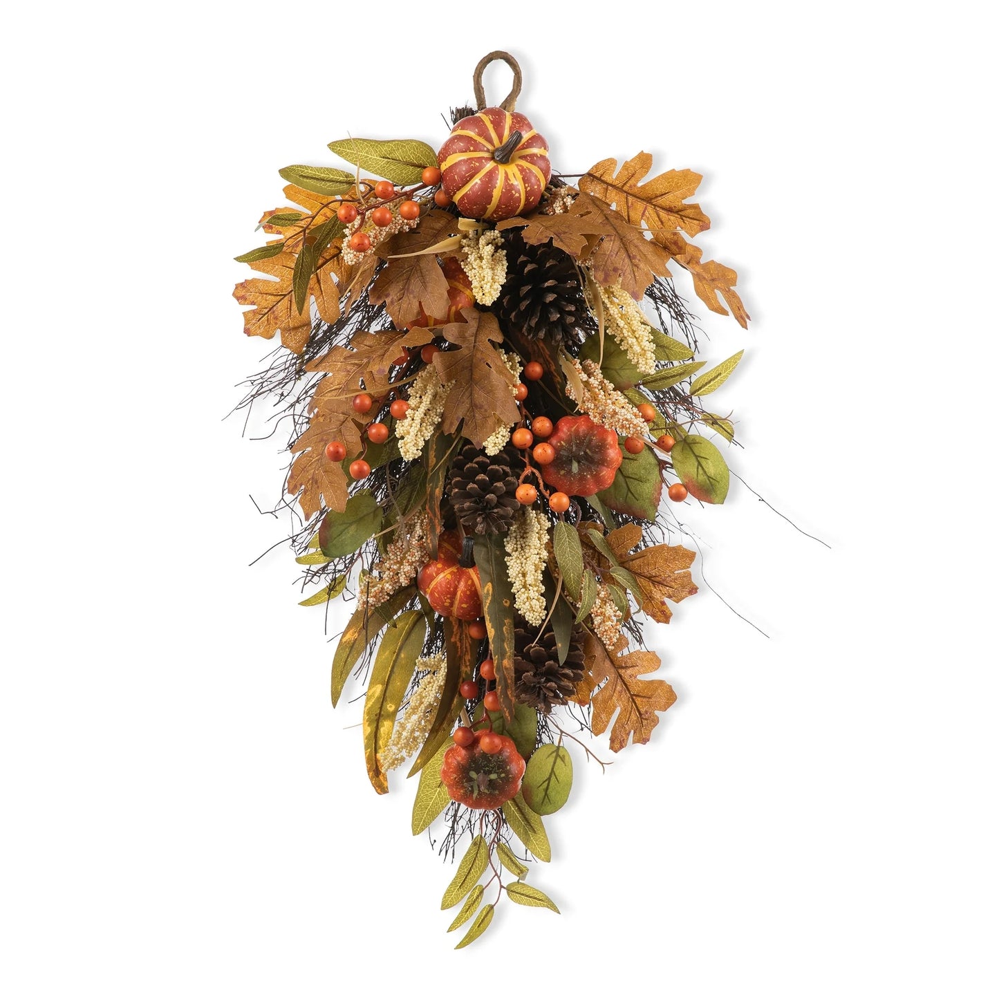 Glitzhome 26"H Fall Sunflower Pumpkin Lotus Leaf Teardrop Swag for Thanksgiving