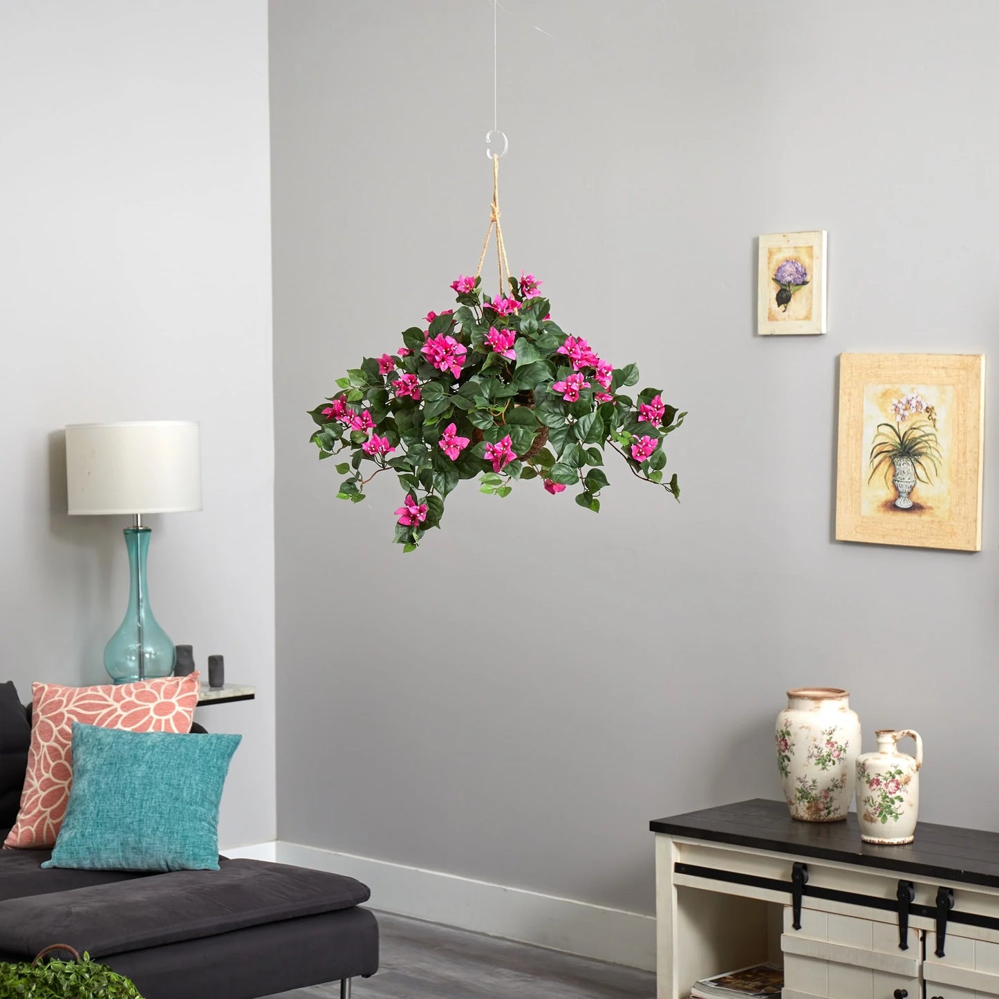 Bougainvillea Silk Plant Hanging Basket - Green