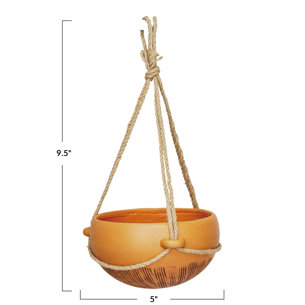 Hanging Stoneware Planter with Cotton Hanger - 9.7"L x 9.7"W x 5.1"H